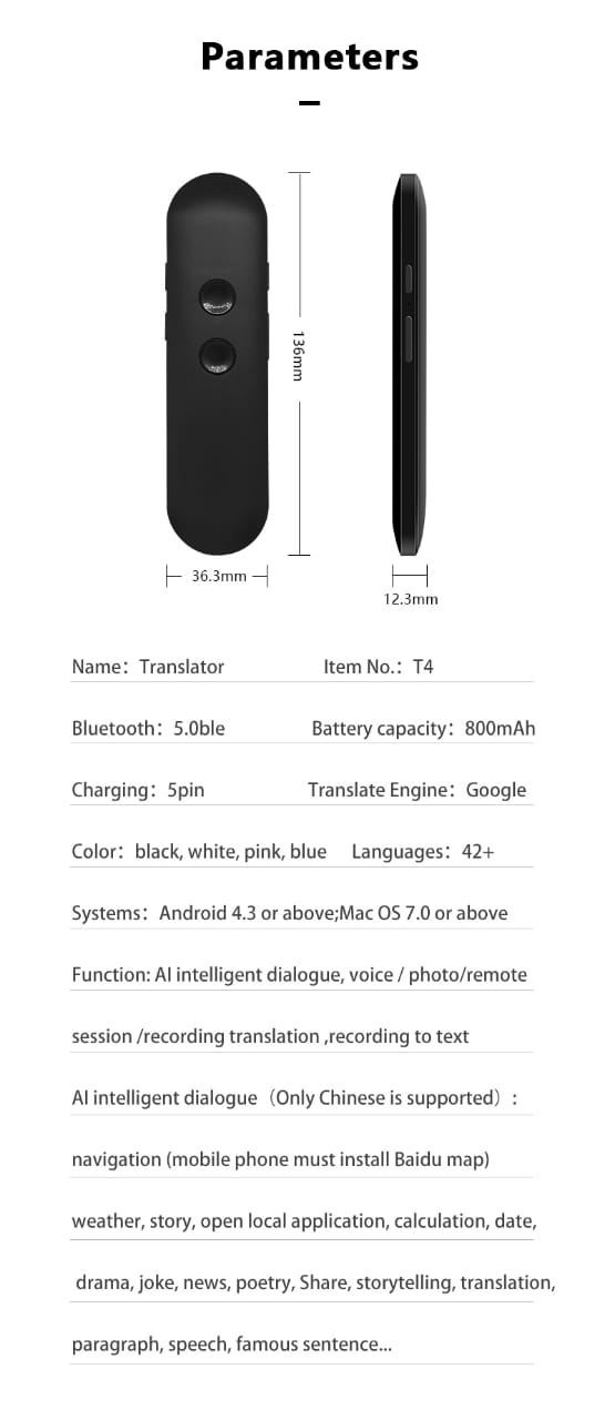 Tradutor de Bolso Portátil com Tradução Instantânea
